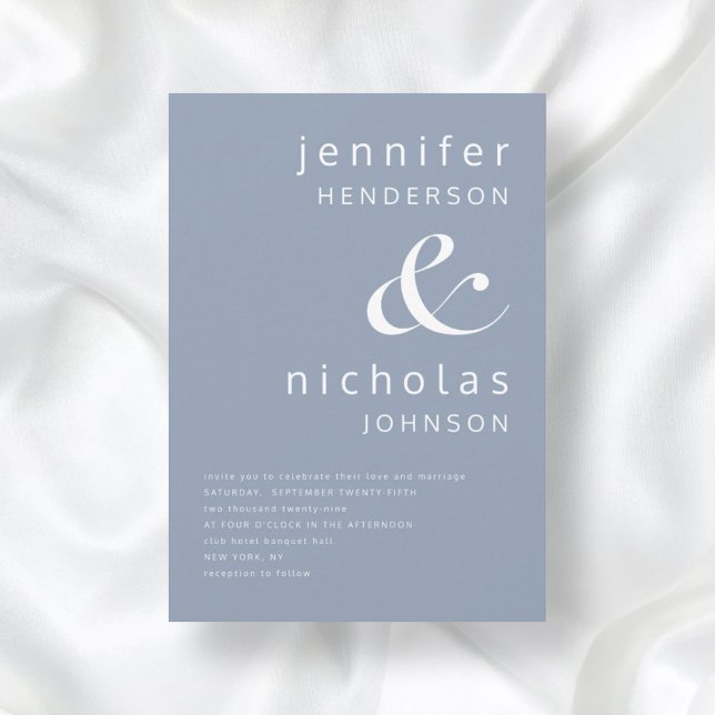 Dusty Blue Ampersand Typography Wedding Invitation (Creator Uploaded)