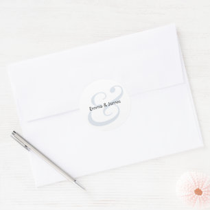 Dusty Blue Ampersand Wedding Monogram Envelope Classic Round Sticker