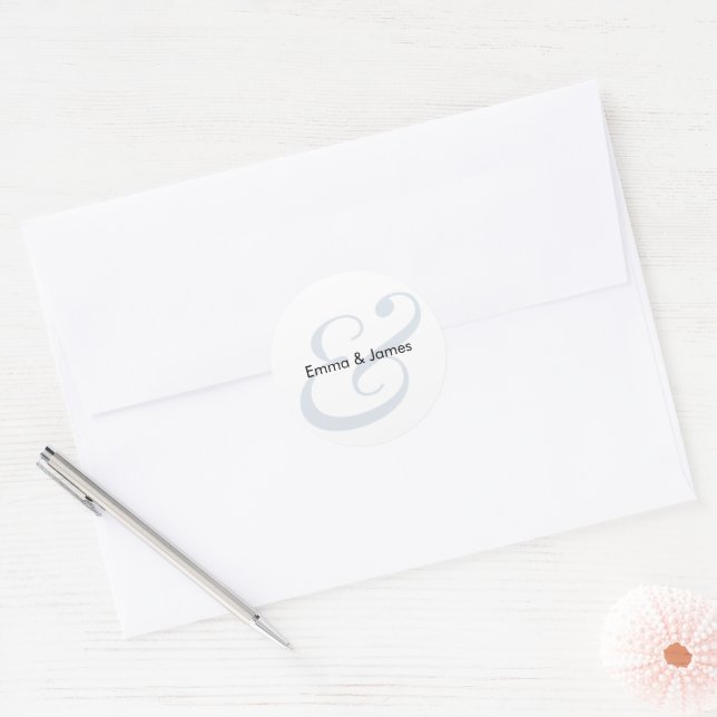 Dusty Blue Ampersand Wedding | Monogram Envelope Classic Round Sticker (Envelope)