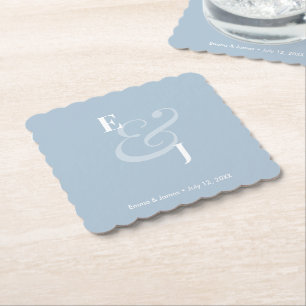 Dusty Blue Ampersand Wedding Reverse Cocktail Paper Coaster