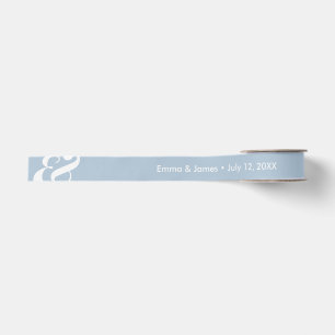 Dusty Blue Ampersand Wedding Ribbon Names & Date Grosgrain Ribbon