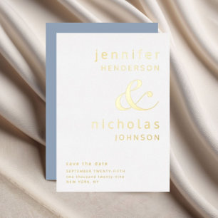 Dusty Blue Ampersand Wedding Save The Date Gold
