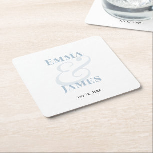 Dusty Blue Ampersand Wedding Square Paper Coaster