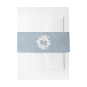 Dusty Blue and Baby's Breath Floral Wreath Invitation Belly Band
