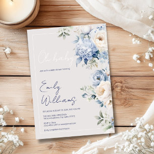 Dusty blue and beige baby shower invitation 
