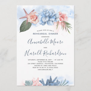Dusty Blue and Blush Beach Rehearsal Dinner Invitation