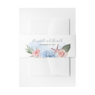 Dusty Blue and Blush Beach Wedding Invitation Belly Band