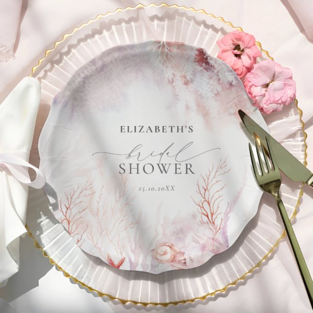 Dusty Blue and Blush Pink Flora Bridal Shower Paper Plate (Creator Uploaded)