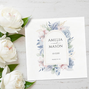 Dusty Blue and Blush Pink Floral Arch Wedding Napkin