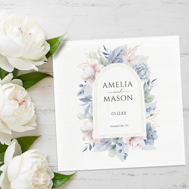 Dusty Blue and Blush Pink Floral Arch Wedding Napkin (Dusty Blue and Blush Pink Floral Arch Wedding Napkins)