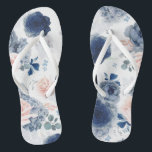 Dusty Blue and Blush Pink Floral Elegant Botanical Jandals<br><div class="desc">Dusty blue and navy blue and pink flowers beautiful flip flops for any party</div>