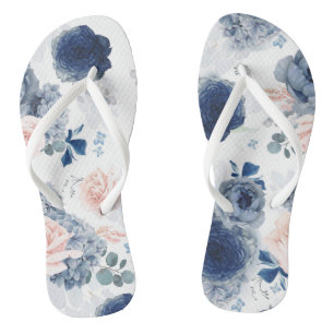 Dusty Blue and Blush Pink Floral Elegant Botanical Jandals