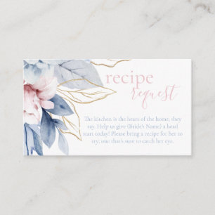 Dusty Blue and Blush Pink Floral Recipe Request  Enclosure Card