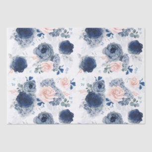 Dusty Blue and Blush Pink Flowers Elegant Tissue Paper