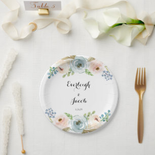 Dusty Blue and Blush Pink Wedding Paper Plate