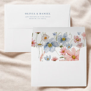 Dusty Blue and Blush Pink Wildflower Wedding Envelope