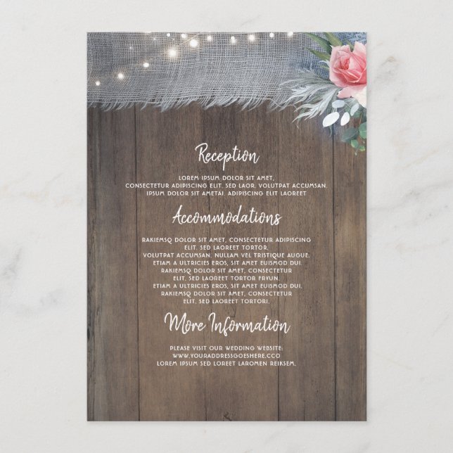 Dusty Blue and Blush Rustic Wedding Information Enclosure Card (Front)