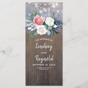 Dusty Blue and Blush Rustic Wood Wedding Programs Programme