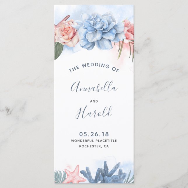 Dusty Blue and Blush Wedding Programs Programme (Front)