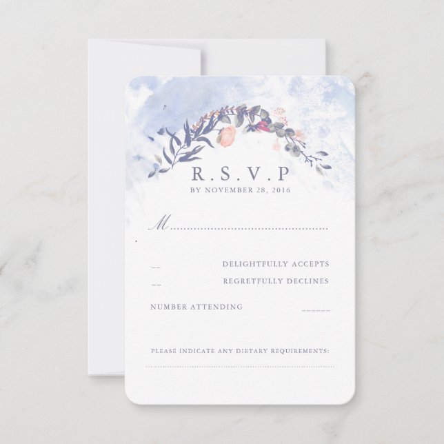 Dusty Blue and Blush Wedding RSVP Card (Front)