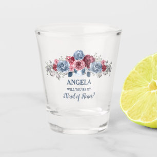 Dusty Blue and Burgundy Be My Maid of Honour? Shot Glass