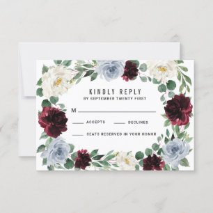 Dusty Blue and Burgundy Cranberry Fall RSVP Cards