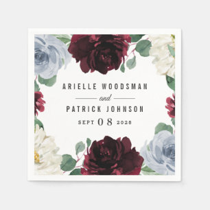 Dusty Blue and Burgundy Cranberry Fall Wedding Napkin