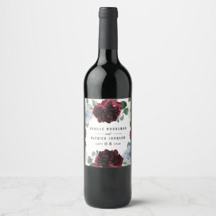Dusty Blue and Burgundy Cranberry Fall Wedding Wine Label