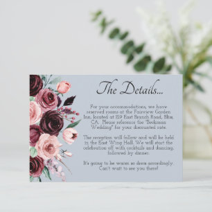 Dusty Blue and Burgundy Flowers Wedding Details Enclosure Card