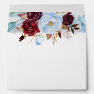 Dusty Blue and Burgundy Red Flowers Envelope