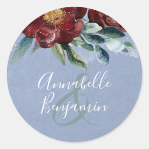 Dusty Blue and Burgundy Red Wedding Classic Round Sticker