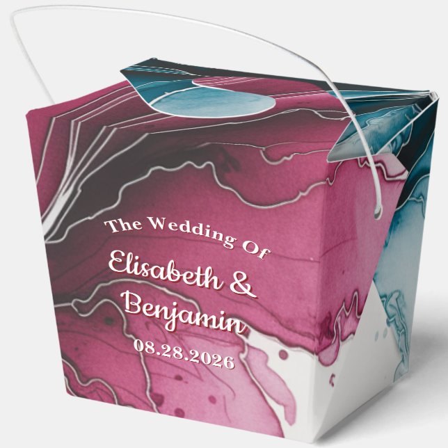 Dusty Blue and Burgundy Swirl Wedding Favour Box (Back)
