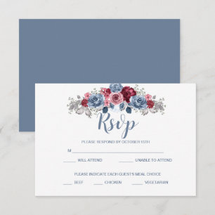 Dusty Blue and Burgundy Wedding  RSVP Enclosure   Card