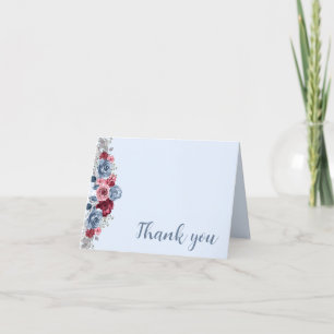 Dusty Blue and Burgundy Wedding Thank You Card