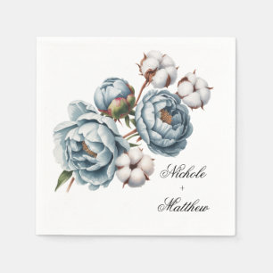 Dusty Blue and Cotton Wedding Napkin