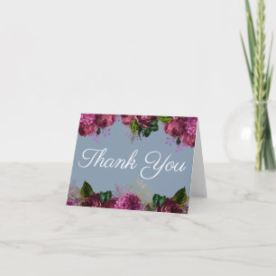 Dusty Blue and Cranberry Burgundy Wedding Thank You Card