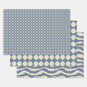 Dusty Blue and Cream Patterns of  Christmas Wrapping Paper Sheet