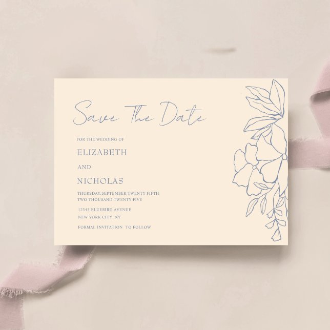 dusty blue and creme floral classic save the date (Creator Uploaded)