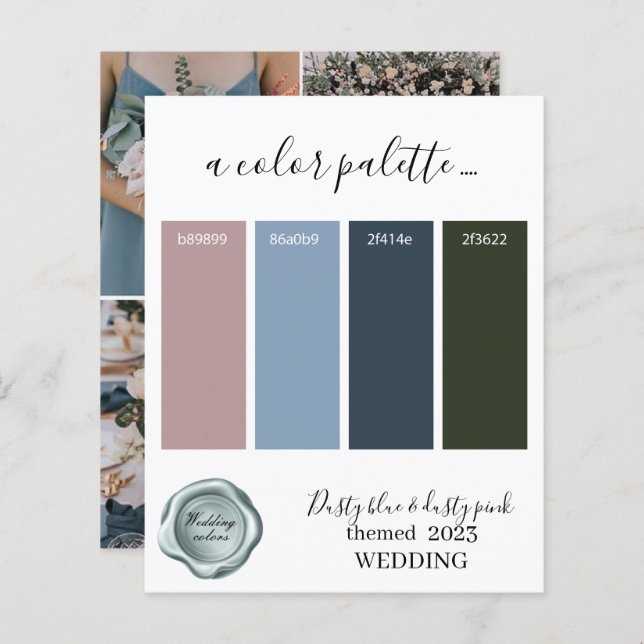 Dusty blue and dusty pink Wedding colours Palette  (Front/Back)
