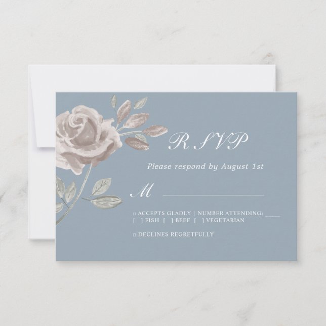 Dusty Blue and Dusty Rose Minimal Watercolor  RSVP Card (Front)
