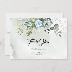 Dusty blue and eucalyptus greenery gold frame thank you card