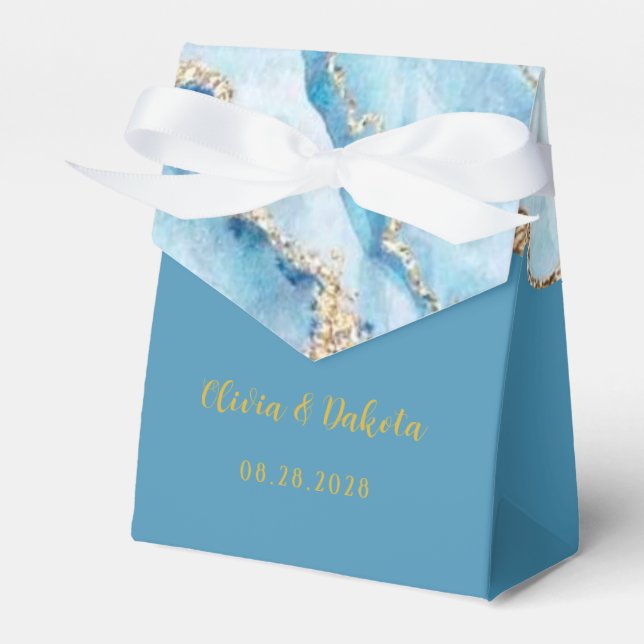 Dusty Blue and Gold Agate Custom Wedding Favour Box (Front Side)