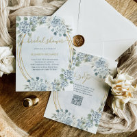 Dusty Blue and Gold Floral | QR Code Bridal Shower