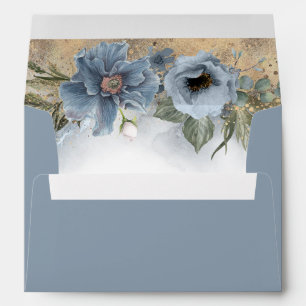 Dusty Blue and Gold Glitter Floral Modern Envelope