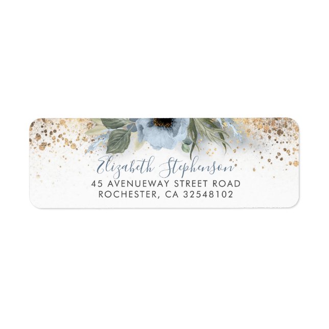 Dusty Blue and Gold Glitter Floral Trendy (Front)