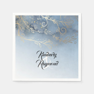 Dusty Blue and Gold Modern Wedding Napkin