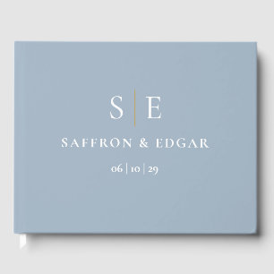 Dusty Blue And Gold Monogram Wedding Guest Book