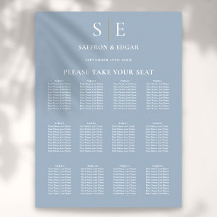 Dusty Blue And Gold Monogram Wedding Seating Chart