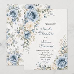 Dusty Blue and Gold Wedding Invitation