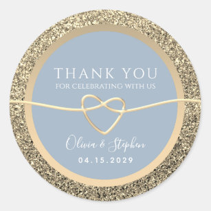 Dusty Blue and Gold Wedding Thank You Favour Classic Round Sticker